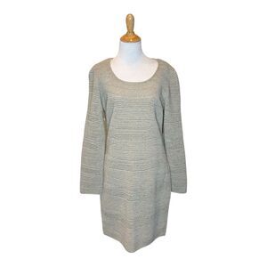 Escada Dress Women M /8 Gray Metallic Knit Sheath Pull On Holiday Glam Cocktail
